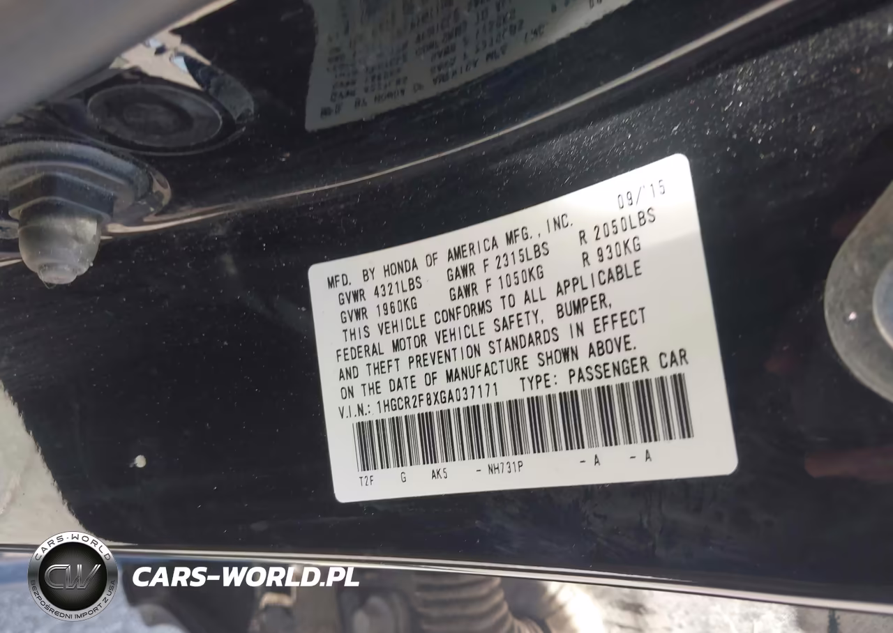 2016 Honda Accord Ex-L VIN:1HGCR2F8XGA037171 - 9