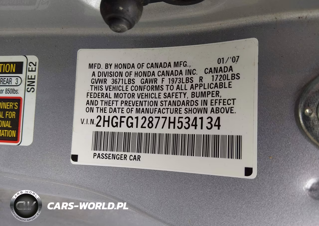 2007 Honda Civic Ex VIN:2HGFG12877H534134 - 9