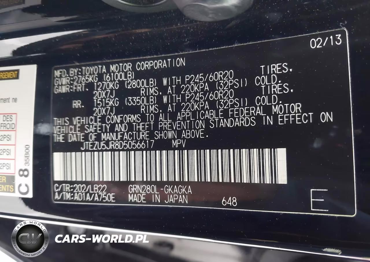 2013 Toyota 4Runner Limited VIN:JTEZU5JR8D5056617 - 9