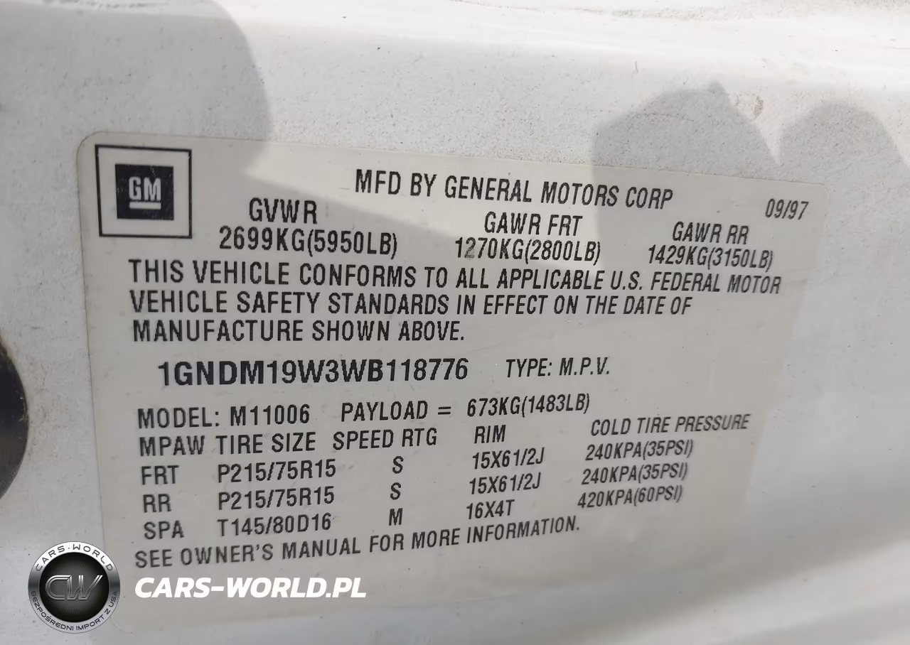 1998 Chevrolet Astro VIN:1GNDM19W3WB118776 - 9