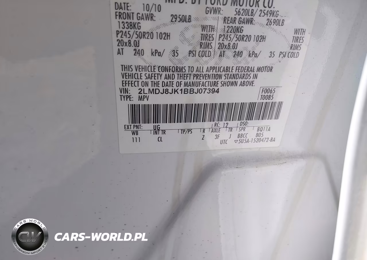 2011 Lincoln Mkx VIN:2LMDJ8JK1BBJ07394 - 9