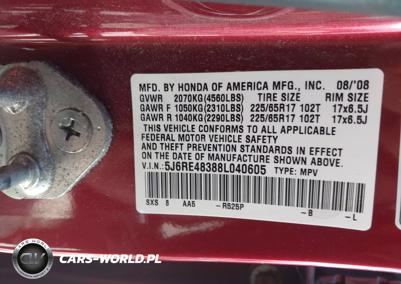 2008 Honda Cr-V Lx VIN:5J6RE48388L040605 - 9