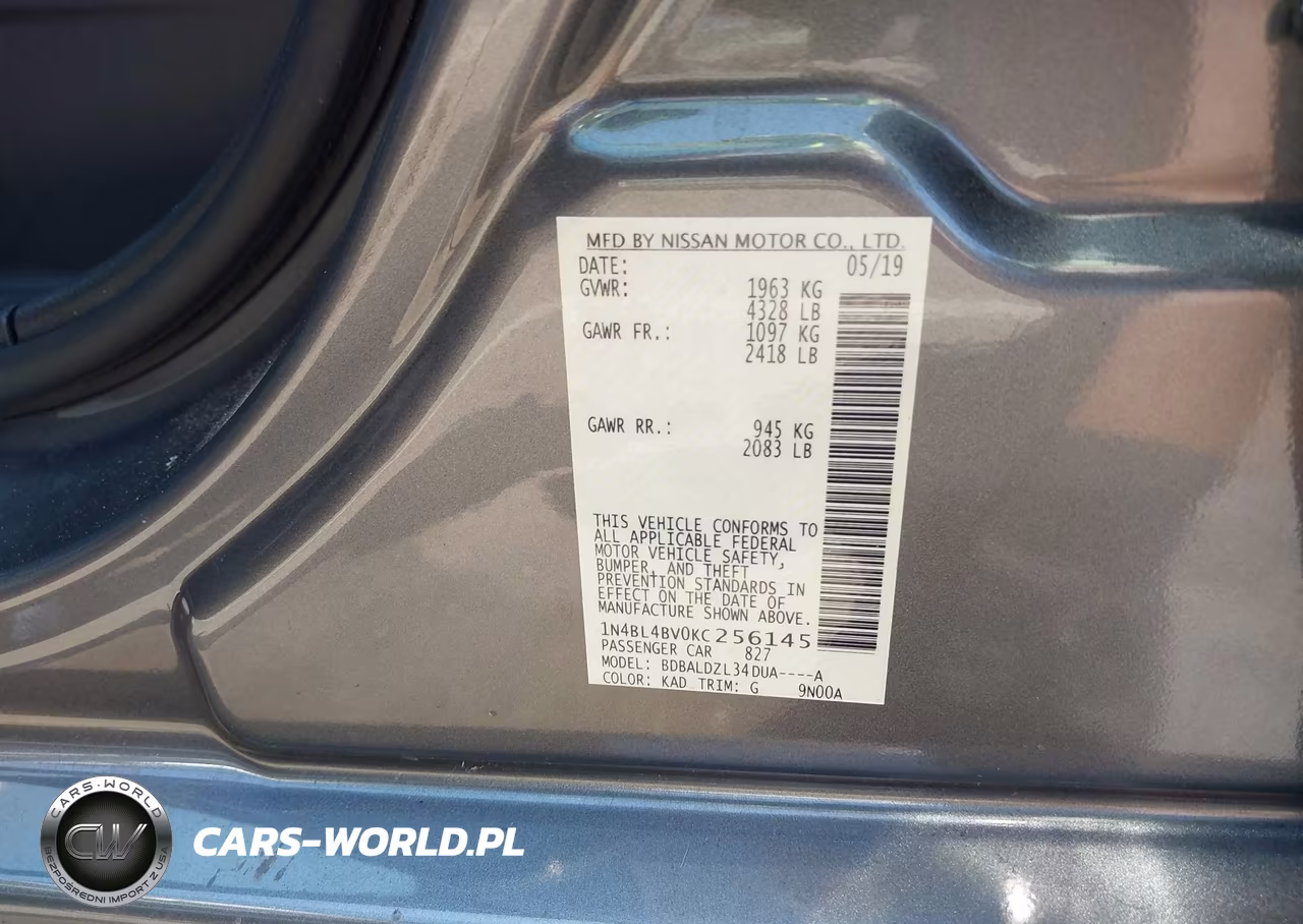 2019 Nissan Altima 2.5 S VIN:1N4BL4BV0KC256145 - 9