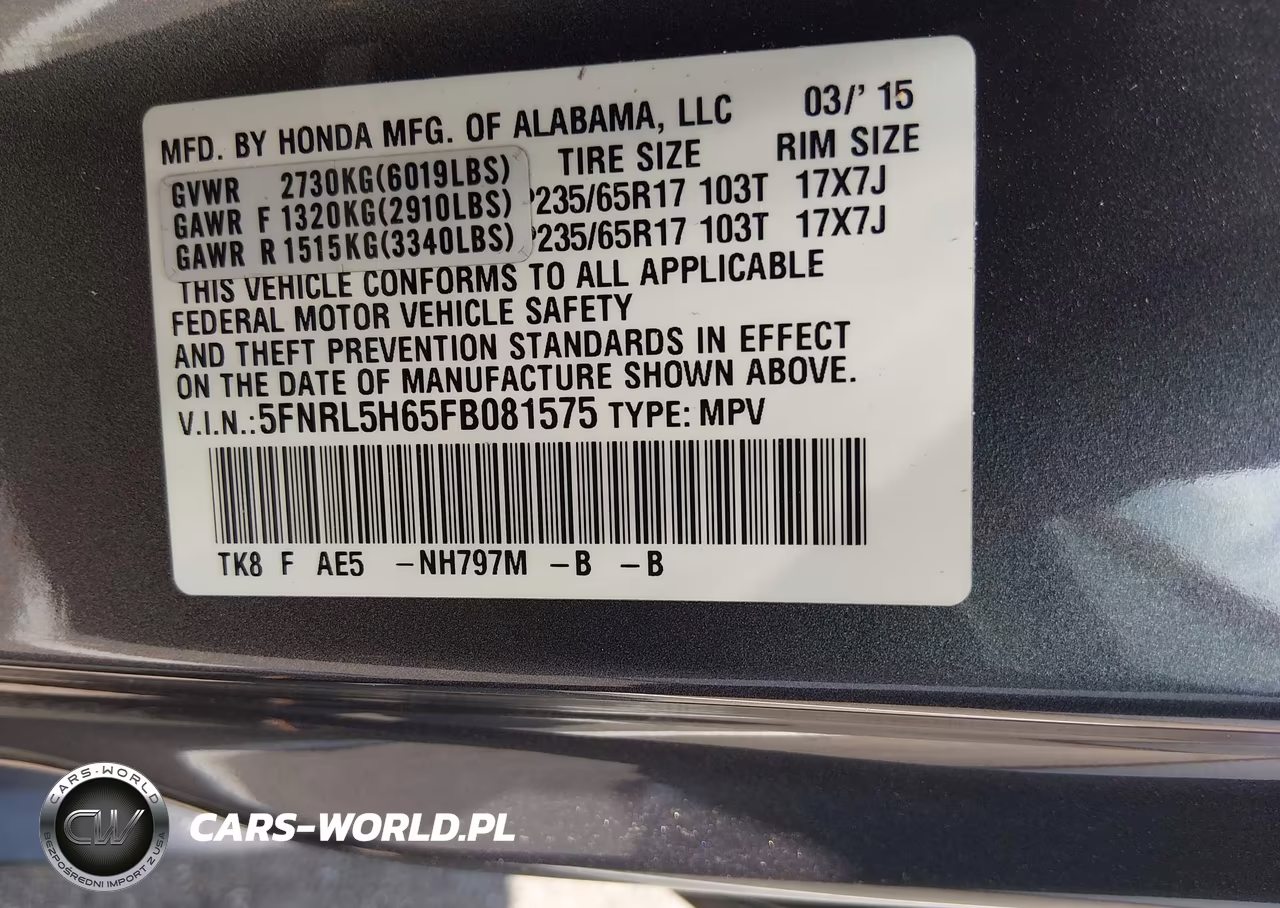 2015 Honda Odyssey Ex-L VIN:5FNRL5H65FB081575 - 9