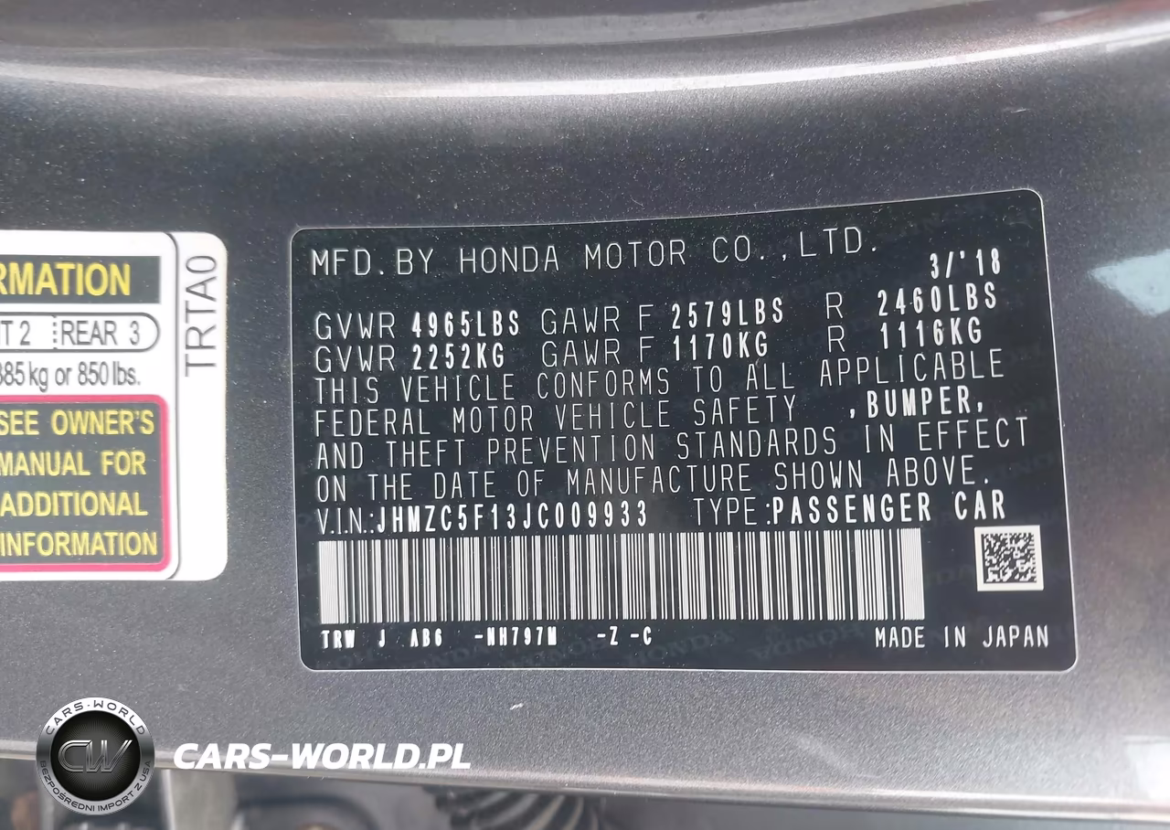 HONDA CLARITY VIN:JHMZC5F13JC009933 - 9