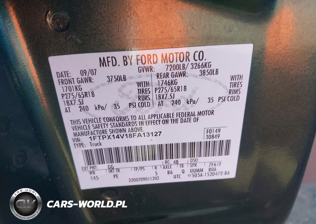 2008 Ford F-150 Fx4-Lariat-Xl-Xlt VIN:1FTPX14V18FA13127 - 9