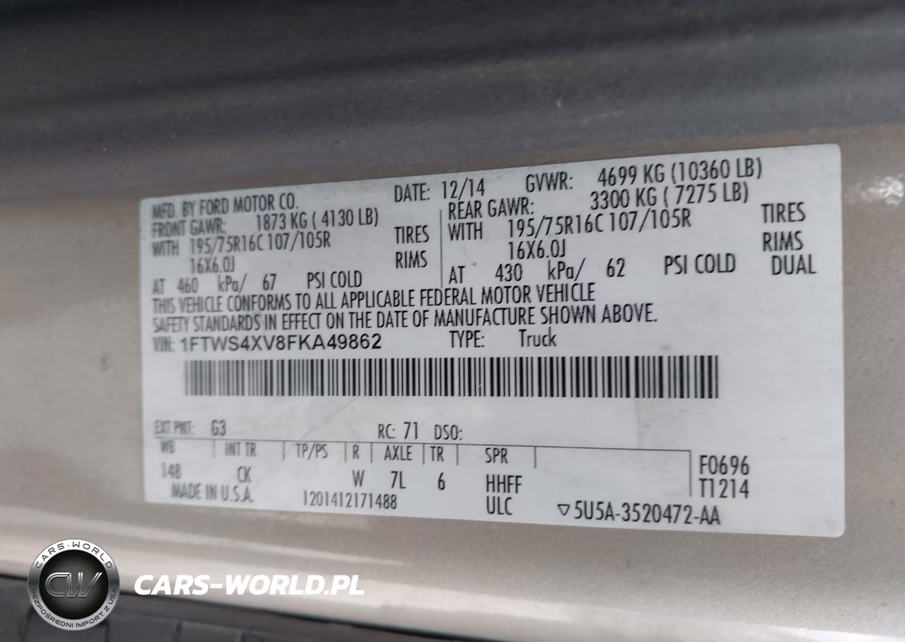 2015 Ford Transit-350 VIN:1FTWS4XV8FKA49862 - 8