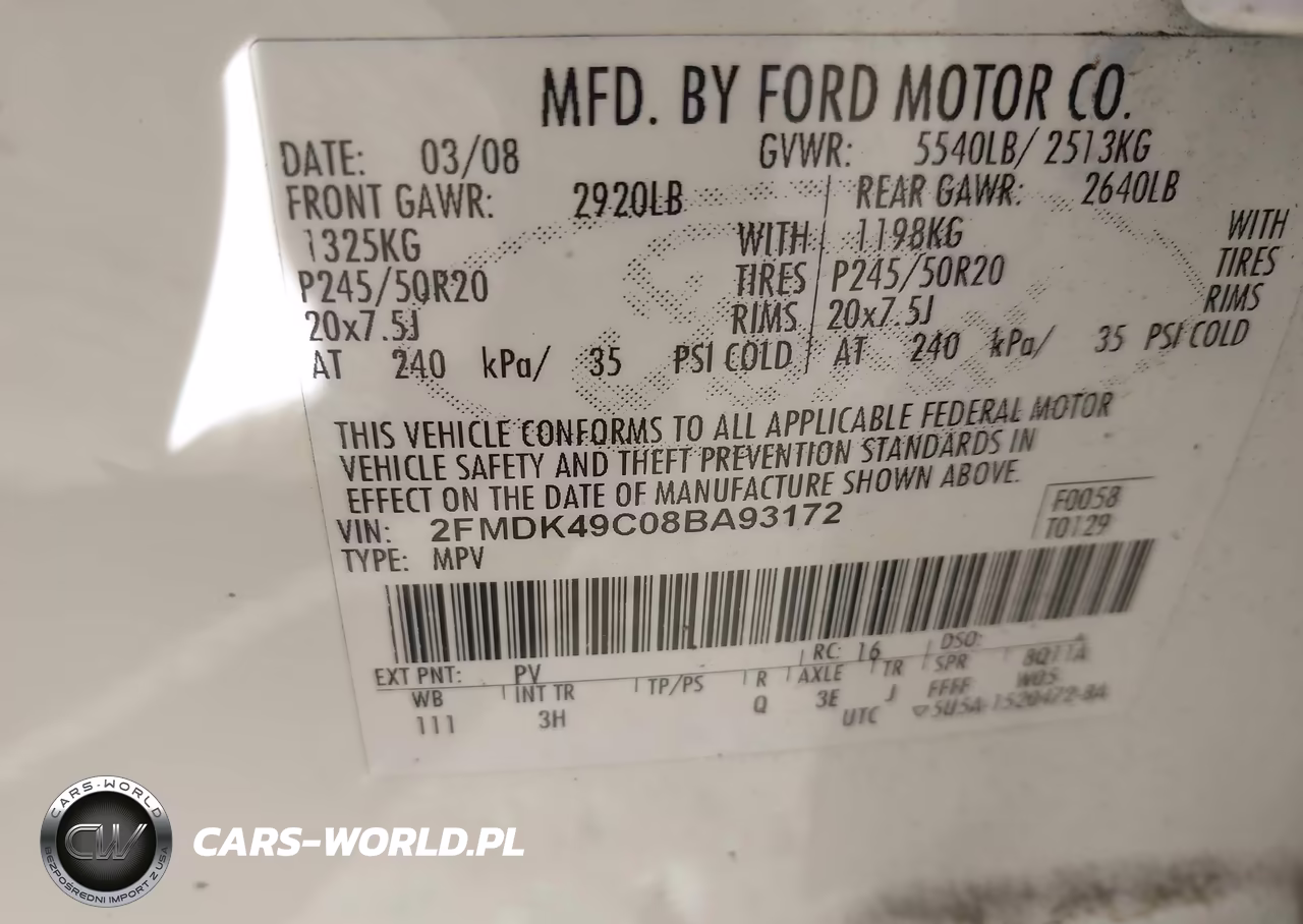 2008 Ford Edge Limited VIN:2FMDK49C08BA93172 - 9