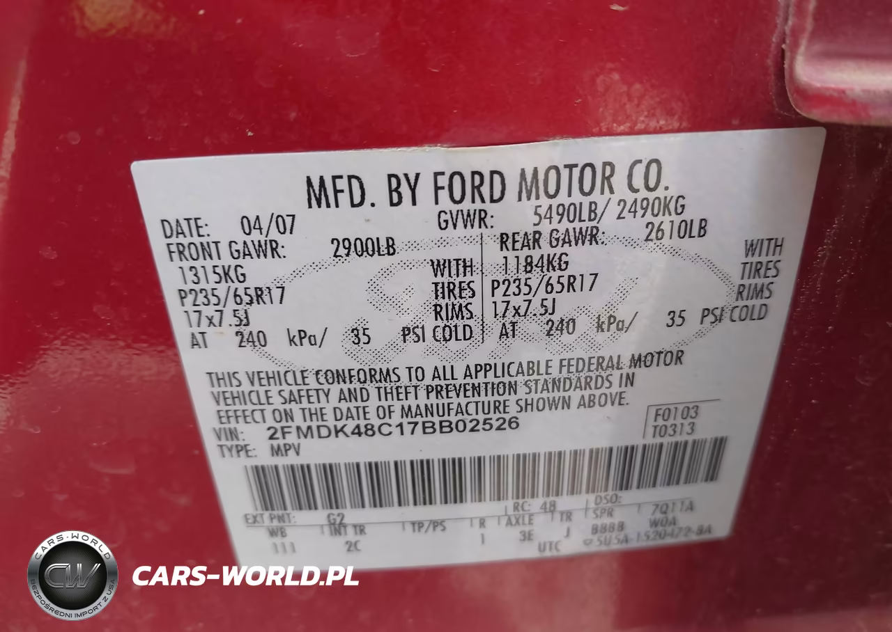 2007 Ford Edge Sel VIN:2FMDK48C17BB02526 - 9