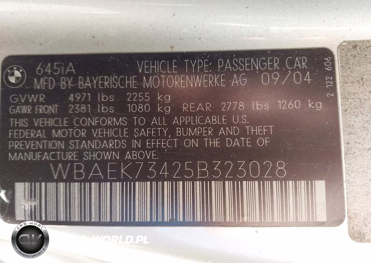 2005 BMW 645Ci VIN:WBAEK73425B323028 - 9