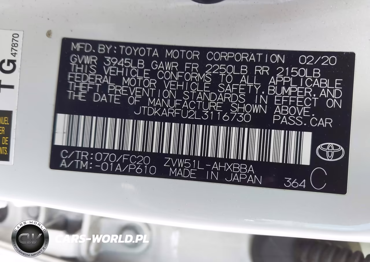 2020 Toyota Prius L Eco VIN:JTDKARFU2L3116730 - 9