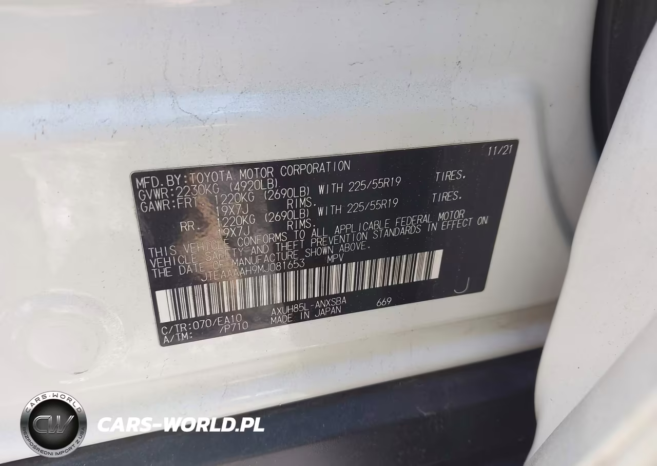 2021 Toyota Venza Limited VIN:JTEAAAAH9MJ081653 - 9