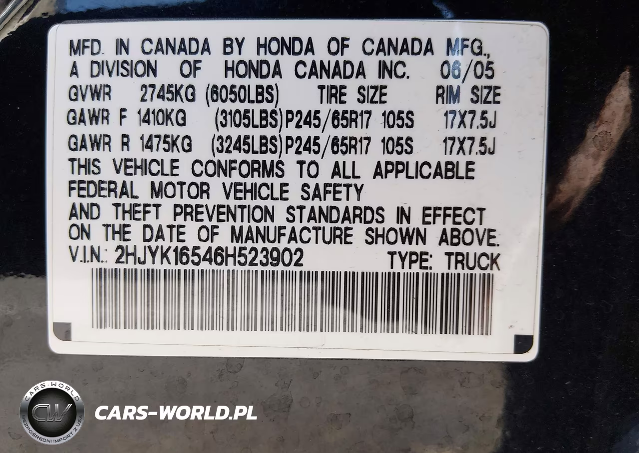 2006 Honda Ridgeline Rtl VIN:2HJYK16546H523902 - 9