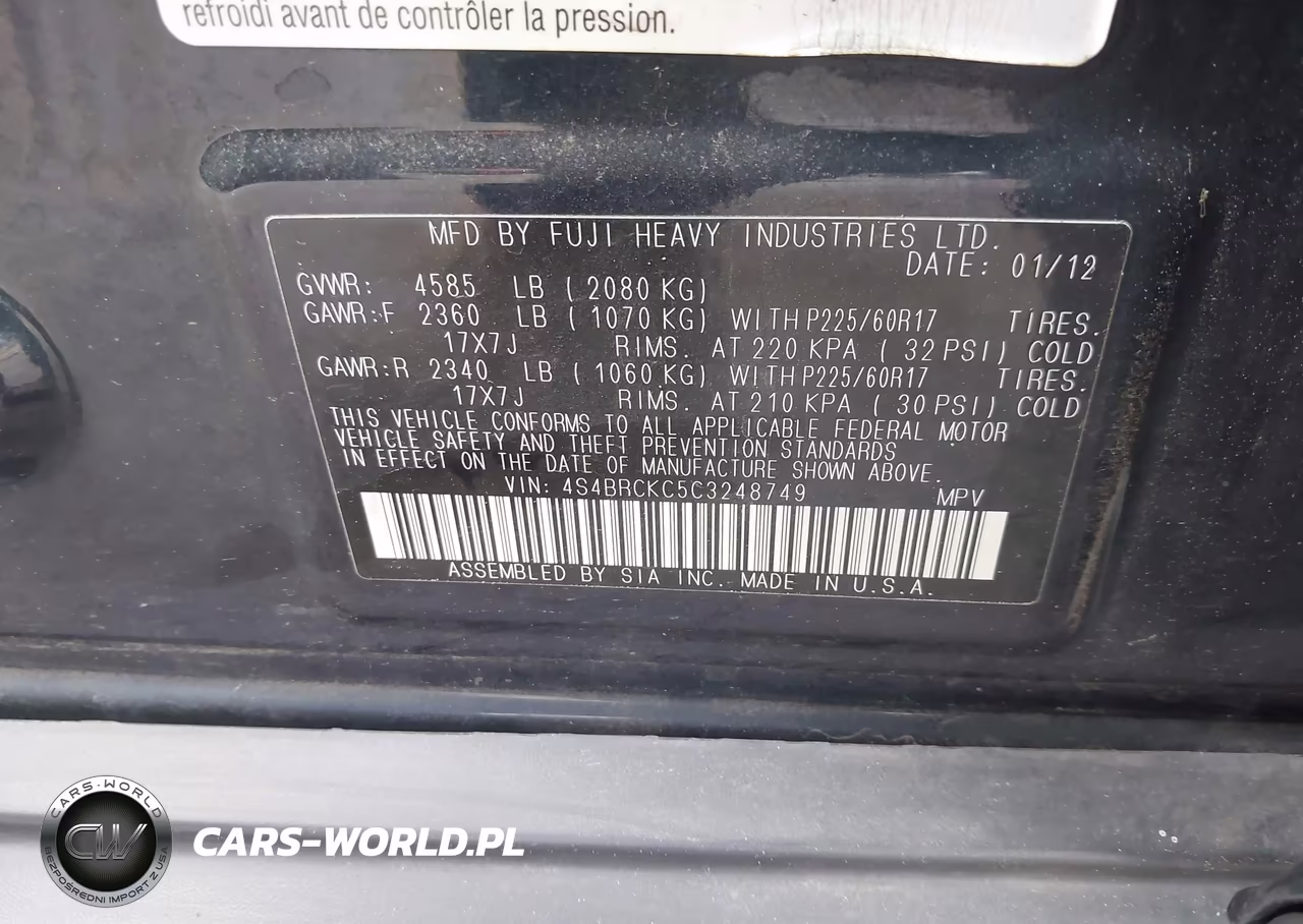 2012 Subaru Outback 2.5I Limited VIN:4S4BRCKC5C3248749 - 9