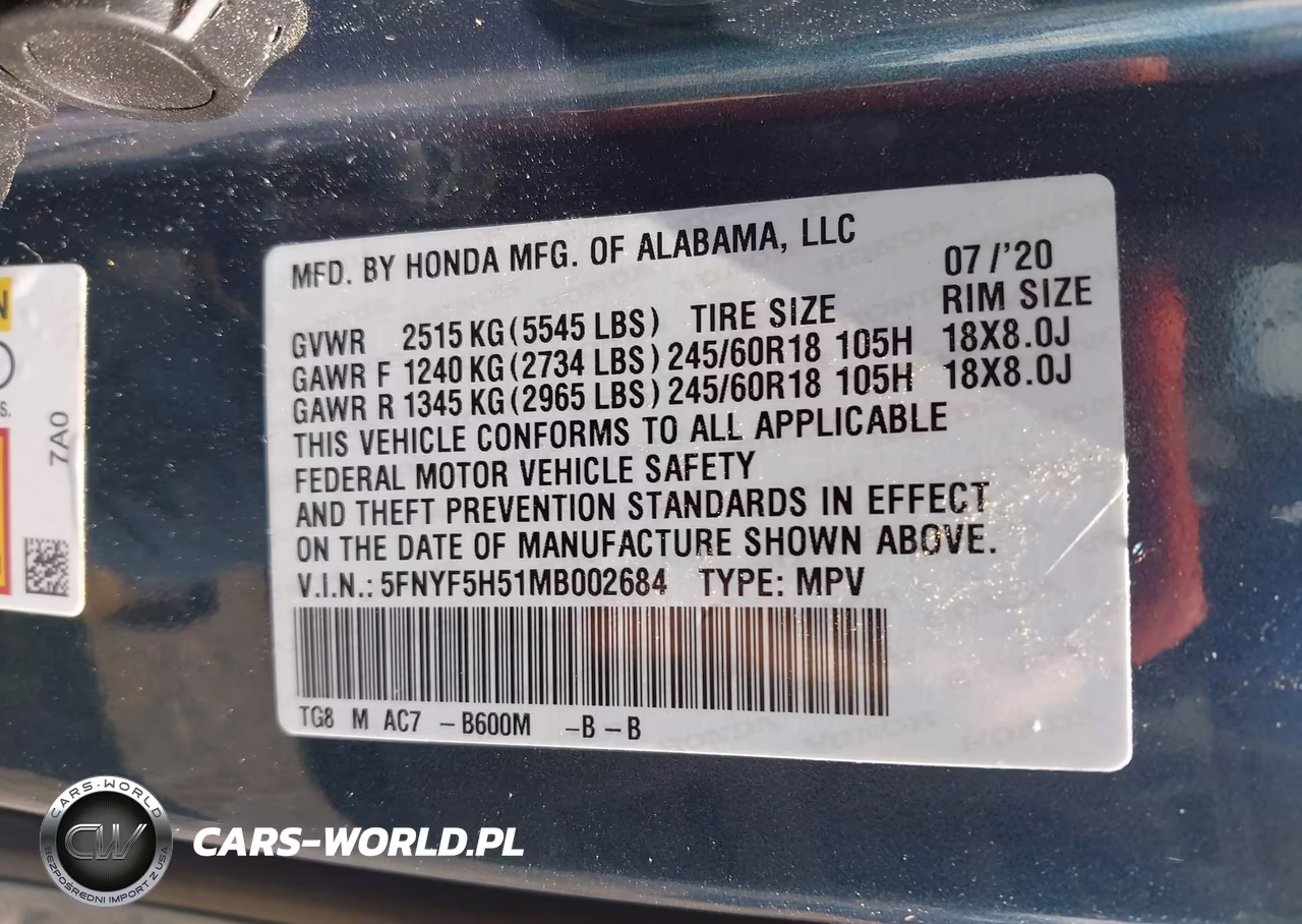 2021 Honda Pilot 2Wd Ex-L VIN:5FNYF5H51MB002684 - 9