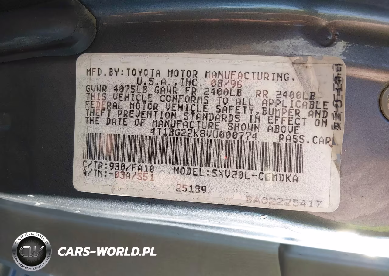 1997 Toyota Camry Ce VIN:4T1BG22K8VU000774 - 9