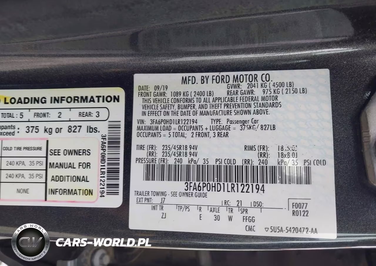 2020 Ford Fusion Se VIN:3FA6P0HD1LR122194 - 9