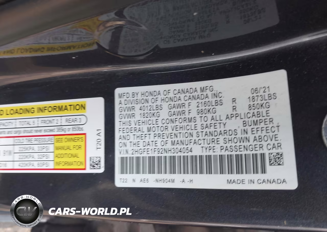 2022 Honda Civic Touring VIN:2HGFE1F92NH304054 - 9