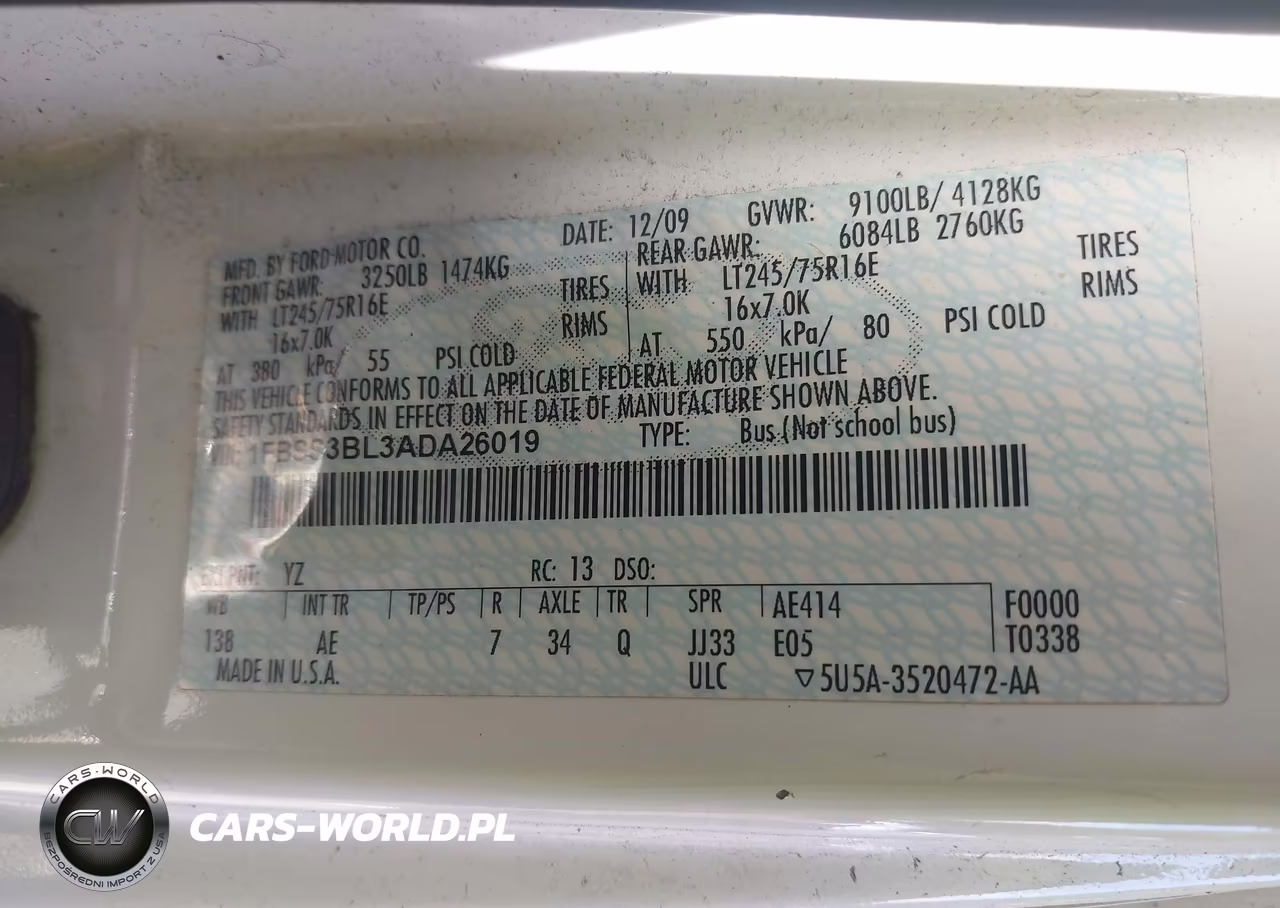 2010 Ford E-350 Super Duty Xl VIN:1FBSS3BL3ADA26019 - 9