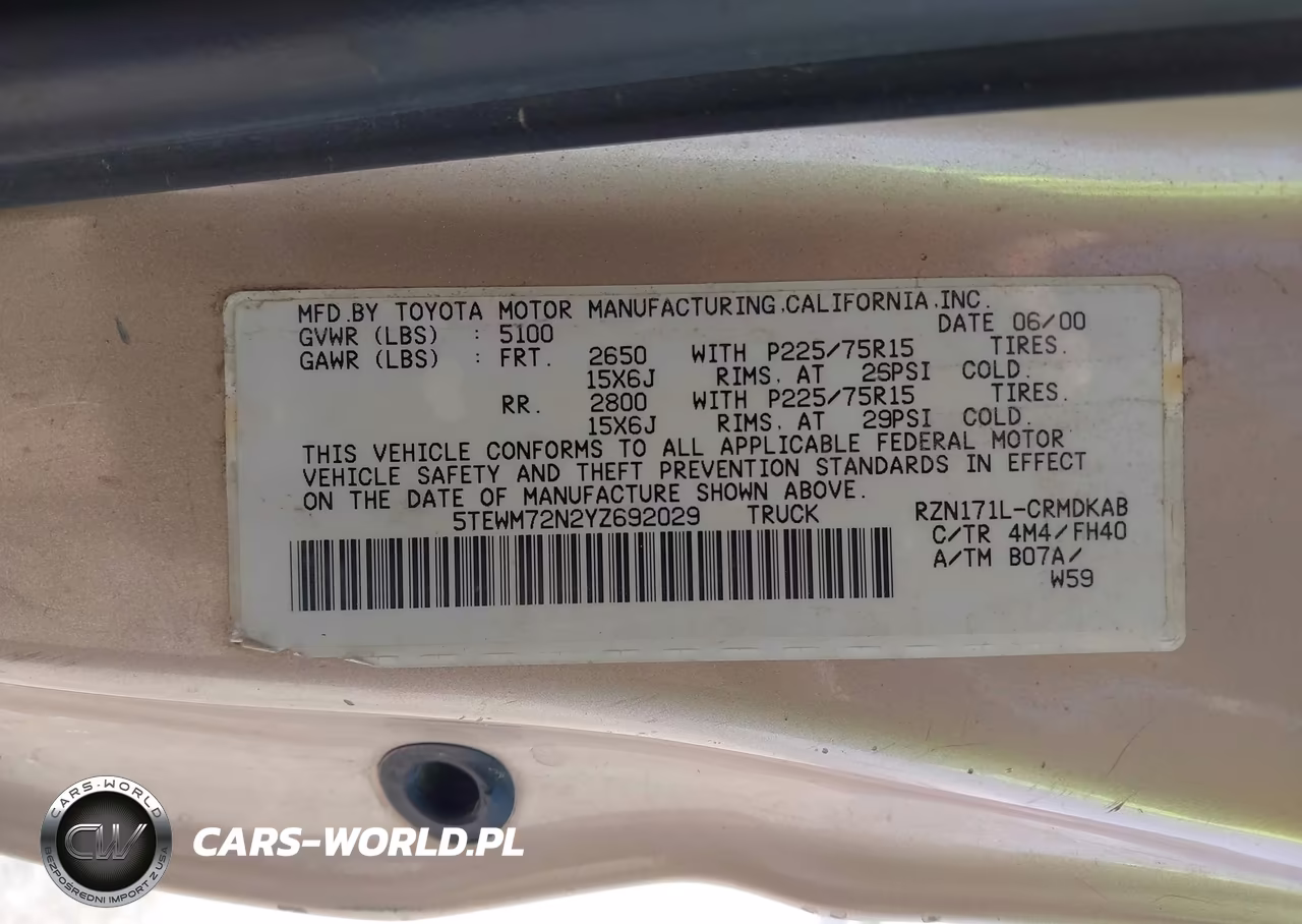 2000 Toyota Tacoma VIN:5TEWM72N2YZ692029 - 9