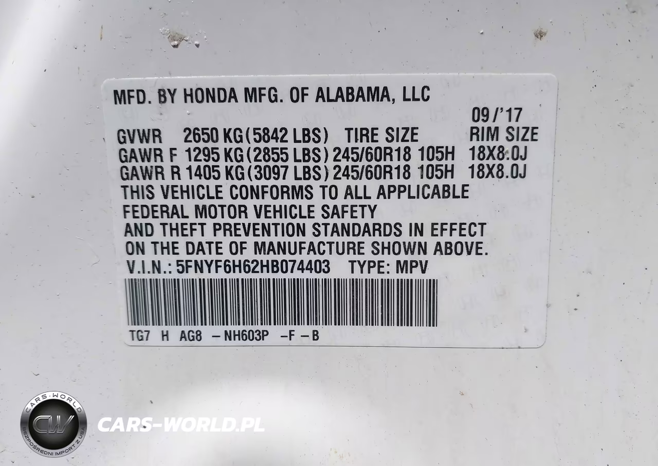 2017 Honda Pilot Ex-L VIN:5FNYF6H62HB074403 - 9