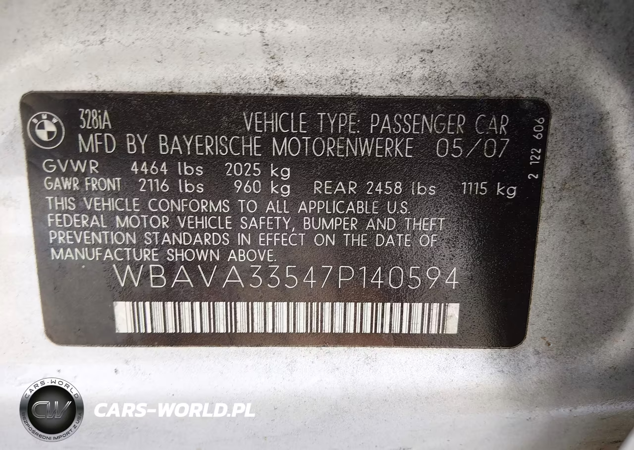 2007 BMW 328I VIN:WBAVA33547P140594 - 9
