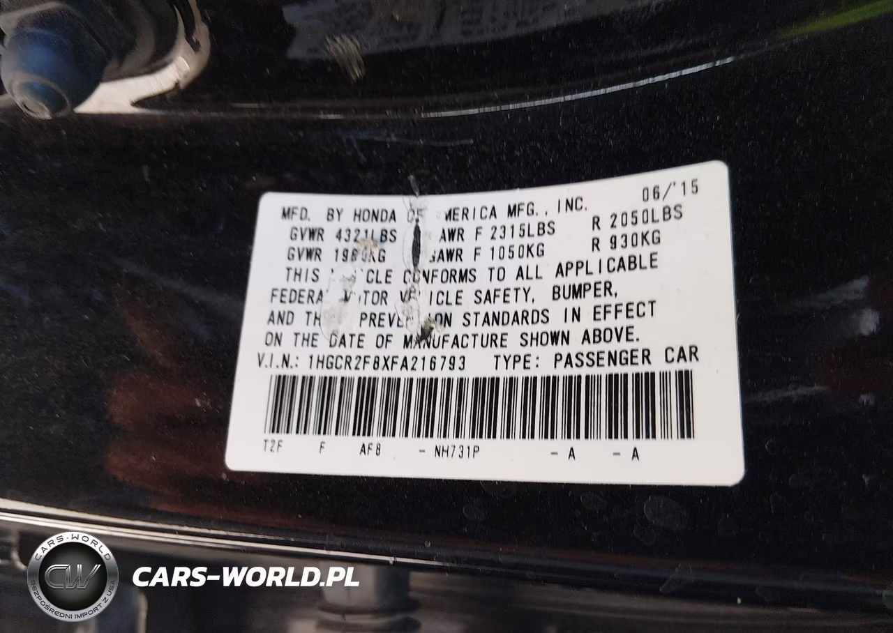 2015 Honda Accord Ex-L VIN:1HGCR2F8XFA216793 - 9