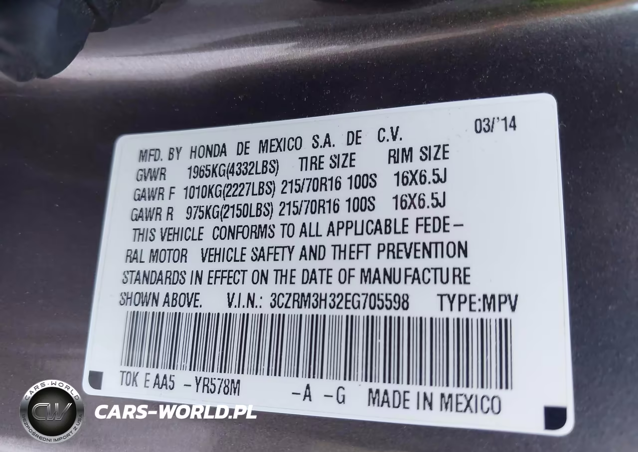 2014 Honda Cr-V Lx VIN:3CZRM3H32EG705598 - 9