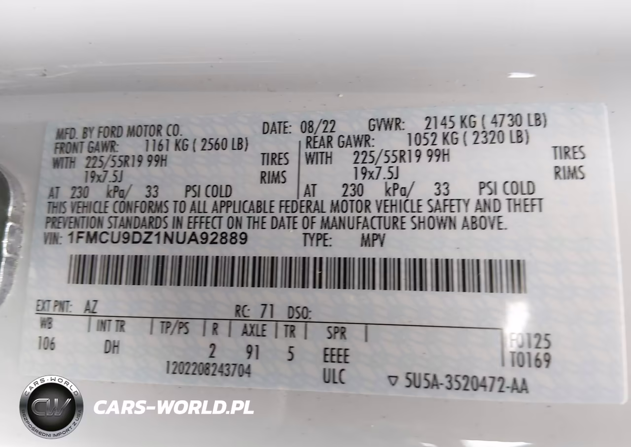 2022 Ford Escape Titanium Hybrid VIN:1FMCU9DZ1NUA92889 - 9