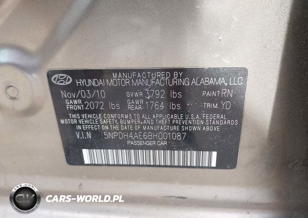 2011 Hyundai Elantra Gls VIN:5NPDH4AE6BH001087 - 9