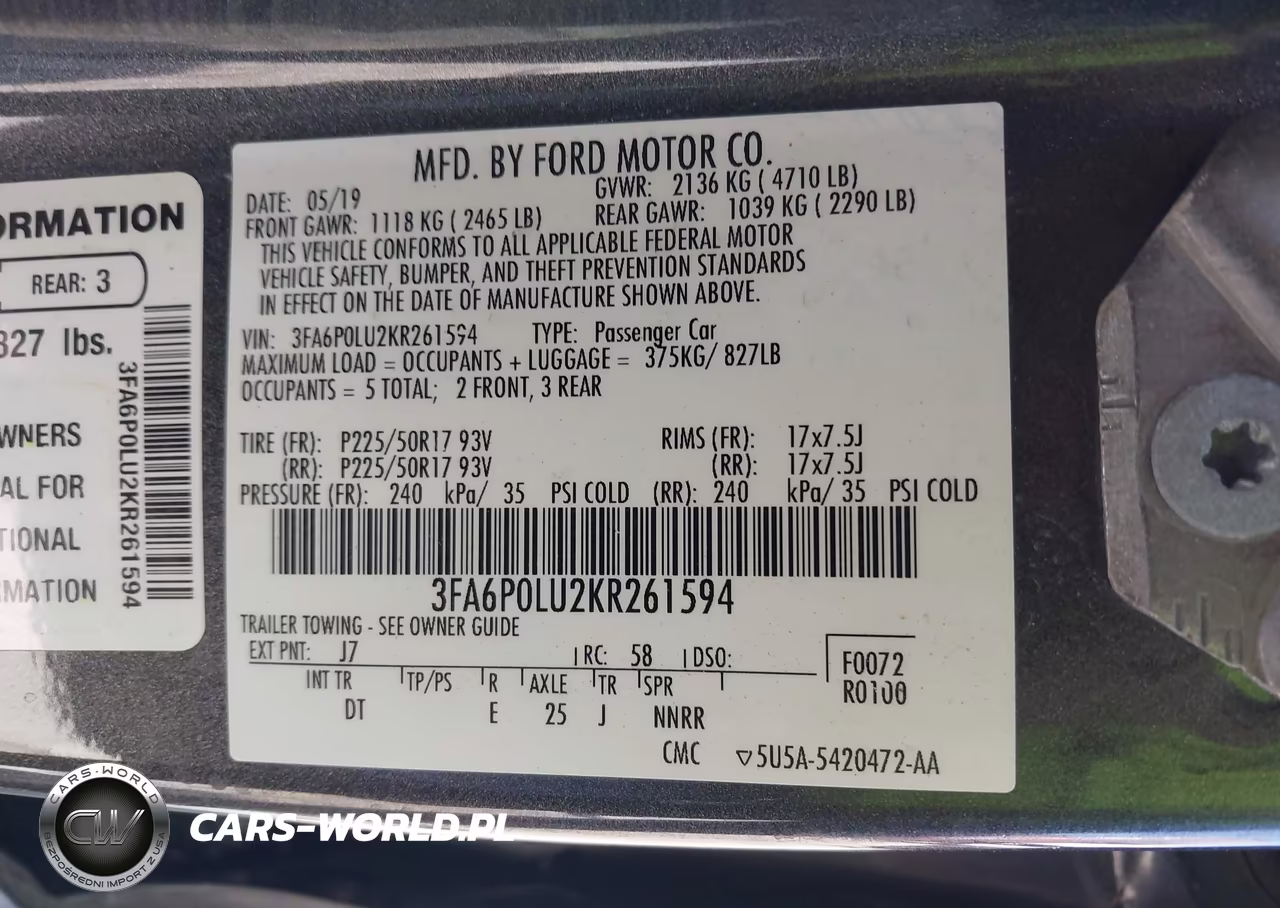 2019 Ford Fusion Hybrid Se VIN:3FA6P0LU2KR261594 - 9