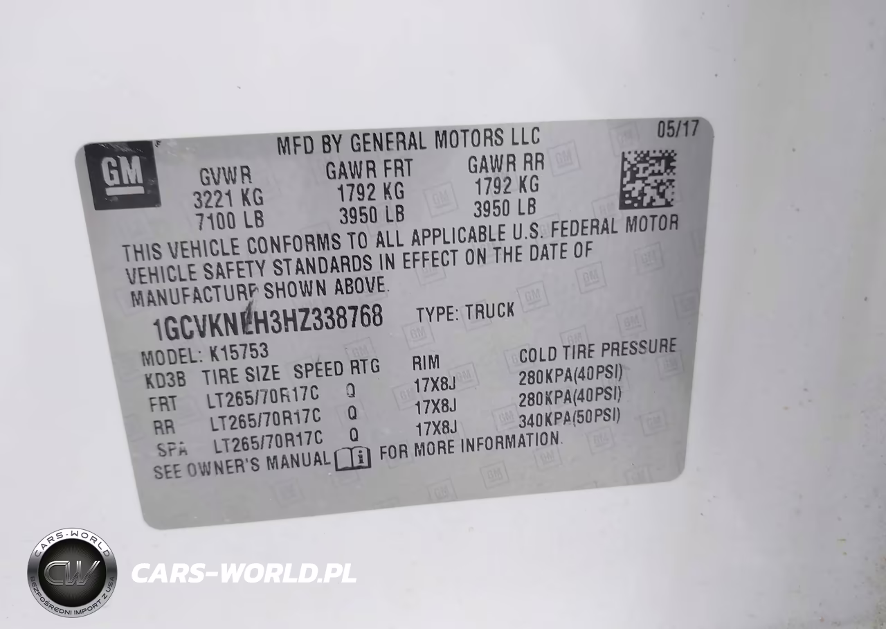 2017 Chevrolet Silverado 1500 Wt VIN:1GCVKNEH3HZ338768 - 9