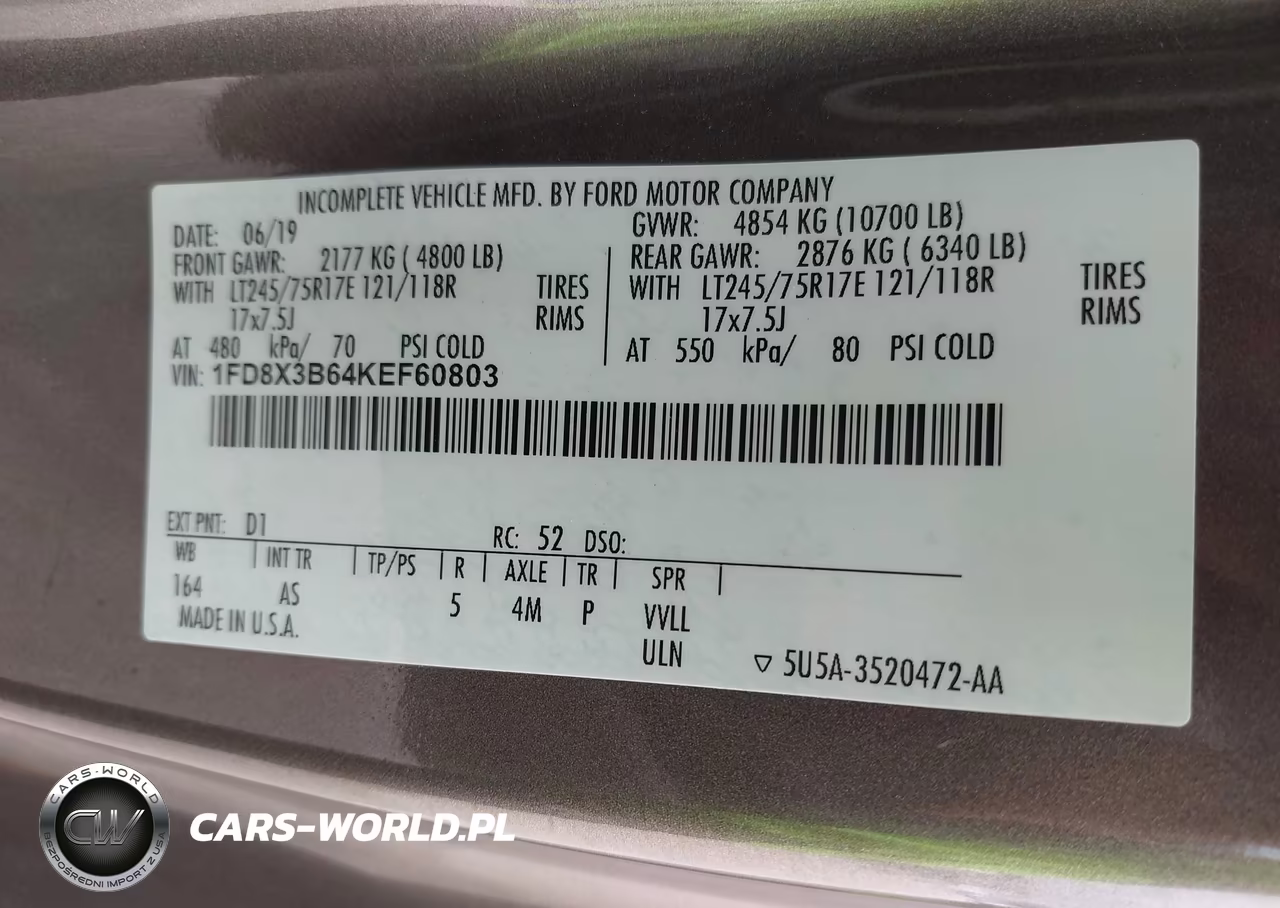 2019 Ford F-350 Xl VIN:1FD8X3B64KEF60803 - 9
