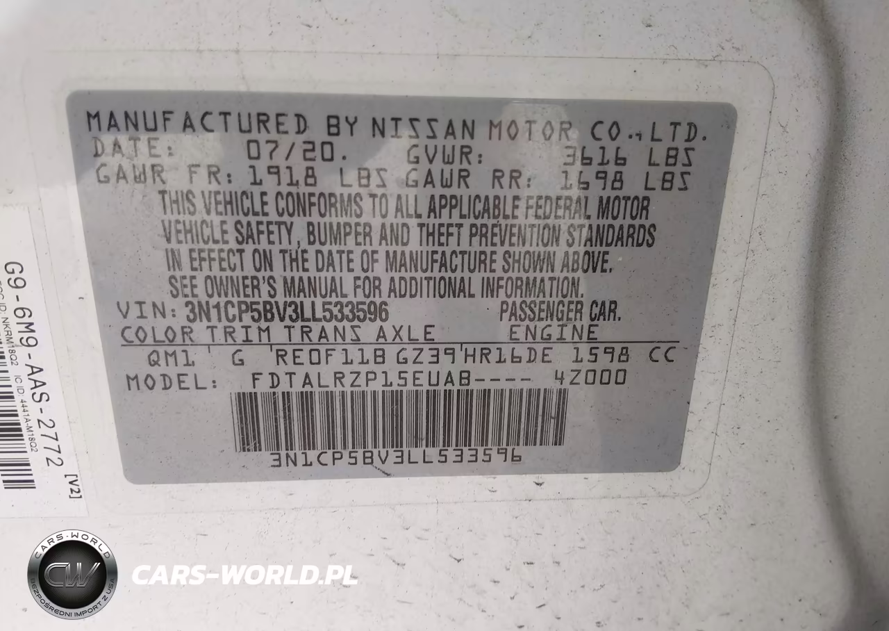 2020 Nissan Kicks S Xtronic Cvt VIN:3N1CP5BV3LL533596 - 9