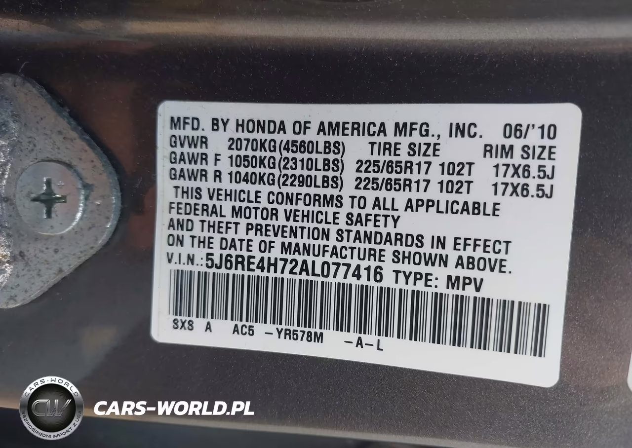 2010 Honda Cr-V Ex-L VIN:5J6RE4H72AL077416 - 9