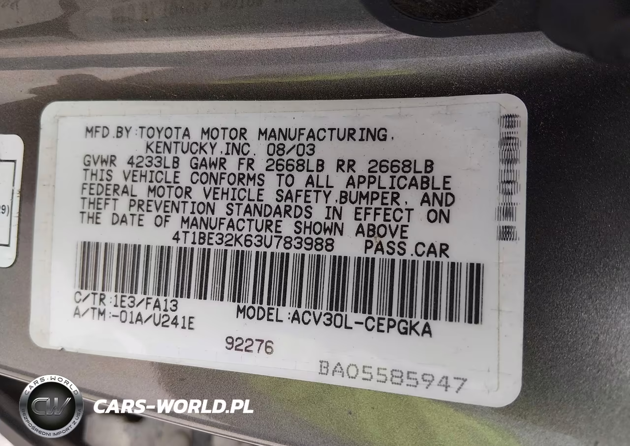 2003 Toyota Camry Xle VIN:4T1BE32K63U783988 - 9