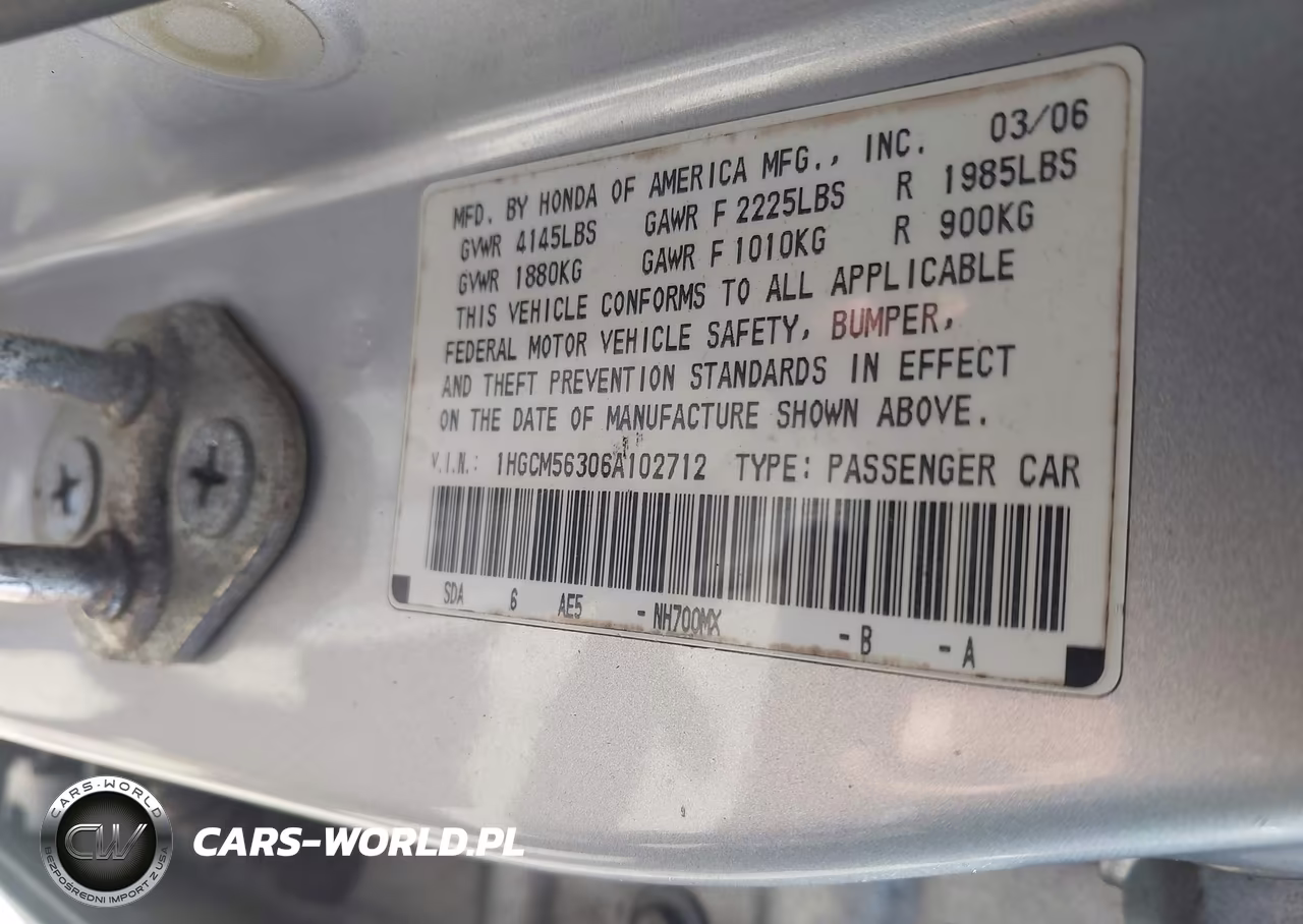 2006 Honda Accord 2.4 Se VIN:1HGCM56306A102712 - 9