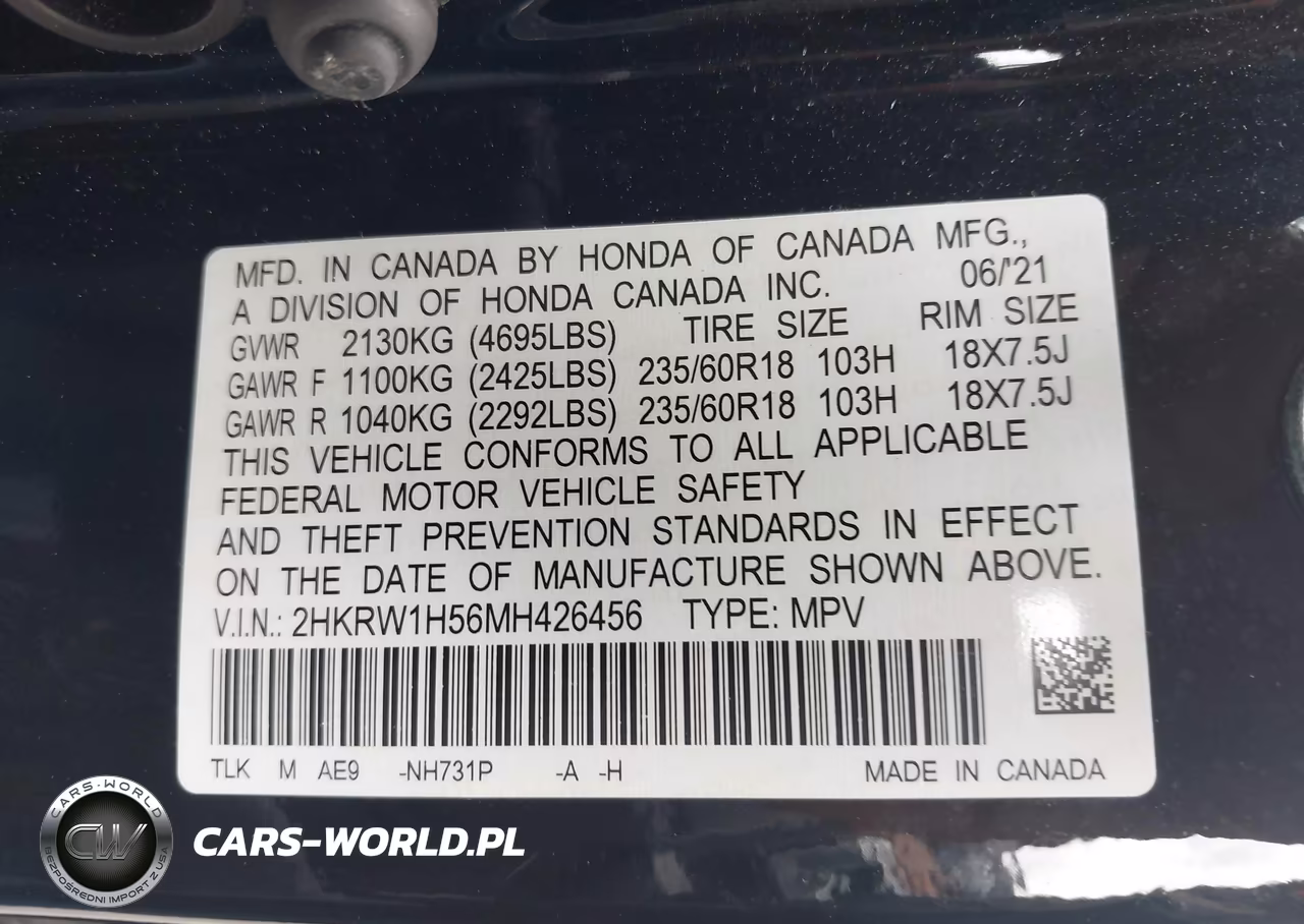 2021 Honda Cr-V 2Wd Ex VIN:2HKRW1H56MH426456 - 9