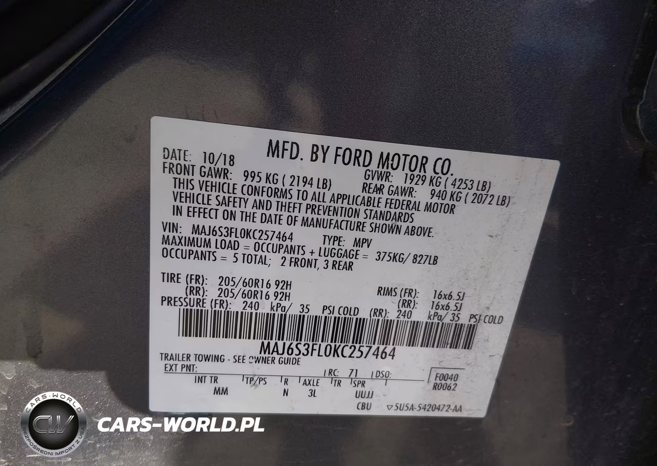 2019 Ford Ecosport S VIN:MAJ6S3FL0KC257464 - 9
