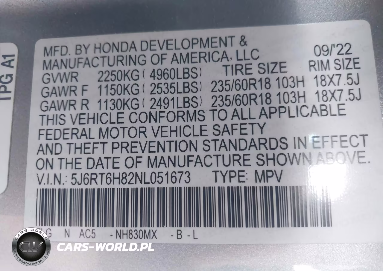 2022 Honda Cr-V Hybrid Ex-L VIN:5J6RT6H82NL051673 - 9