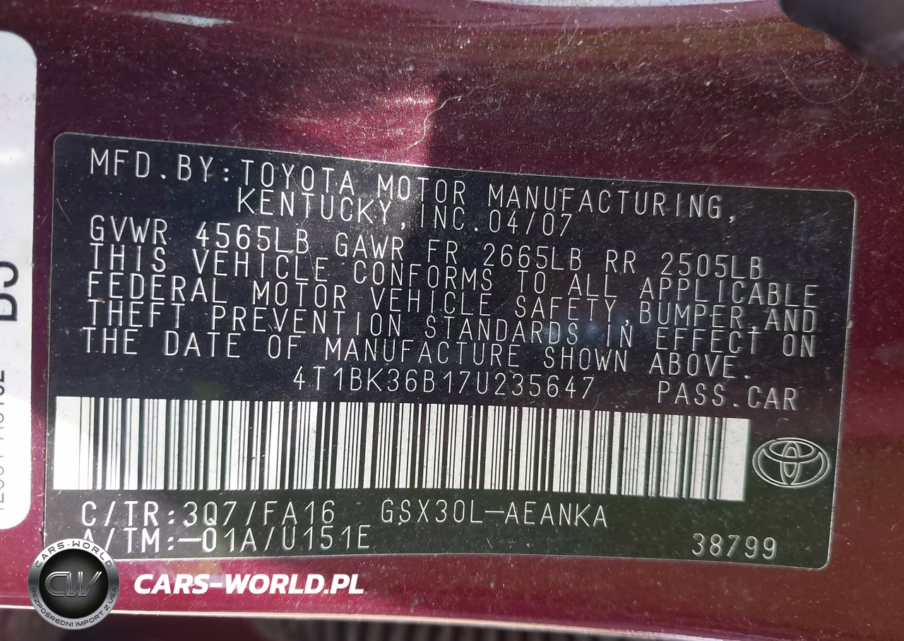 2007 Toyota Avalon Xl-Xls-Touring-Limited VIN:4T1BK36B17U235647 - 9