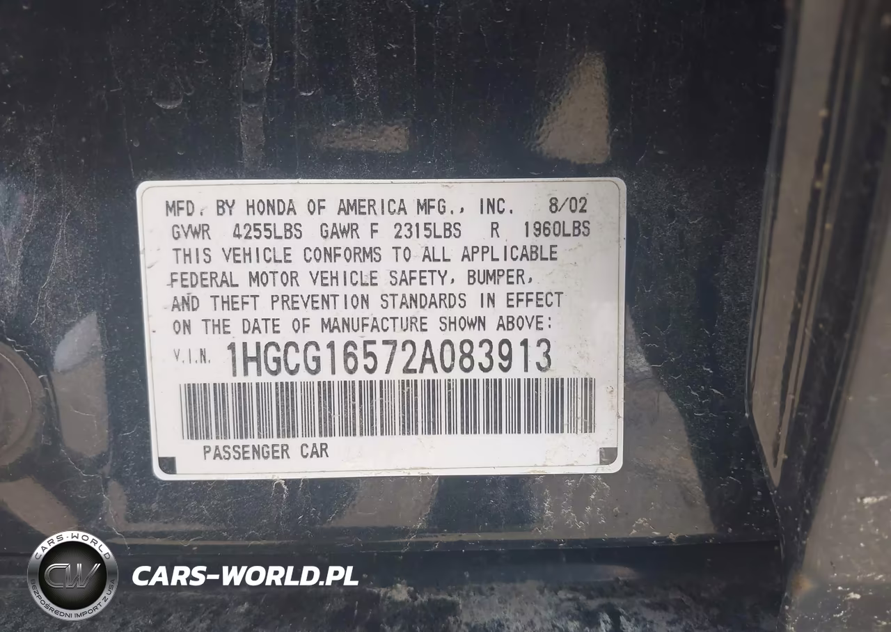 2002 Honda Accord 3.0 Ex VIN:1HGCG16572A083913 - 9