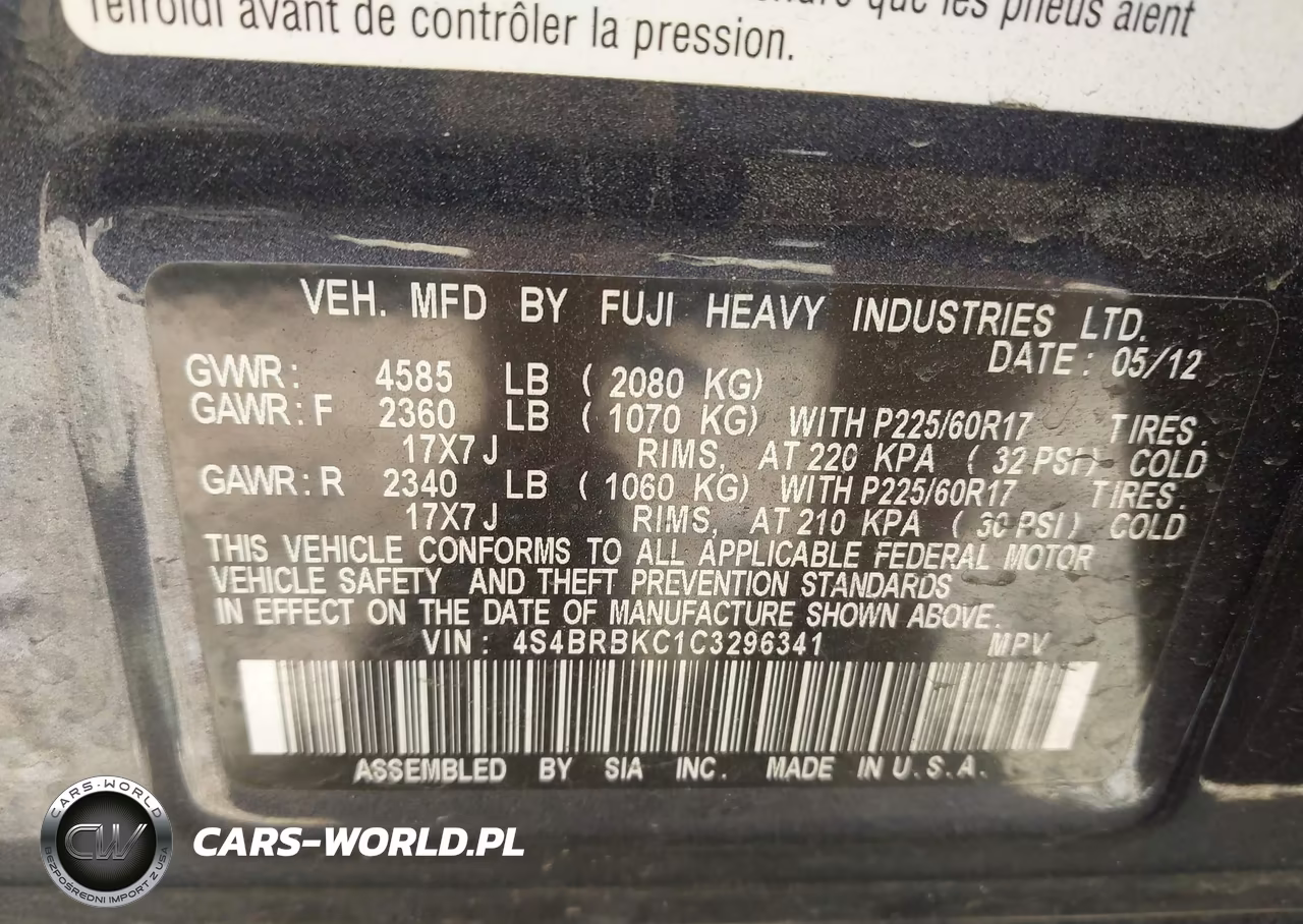 2012 Subaru Outback 2.5I Limited VIN:4S4BRBKC1C3296341 - 9