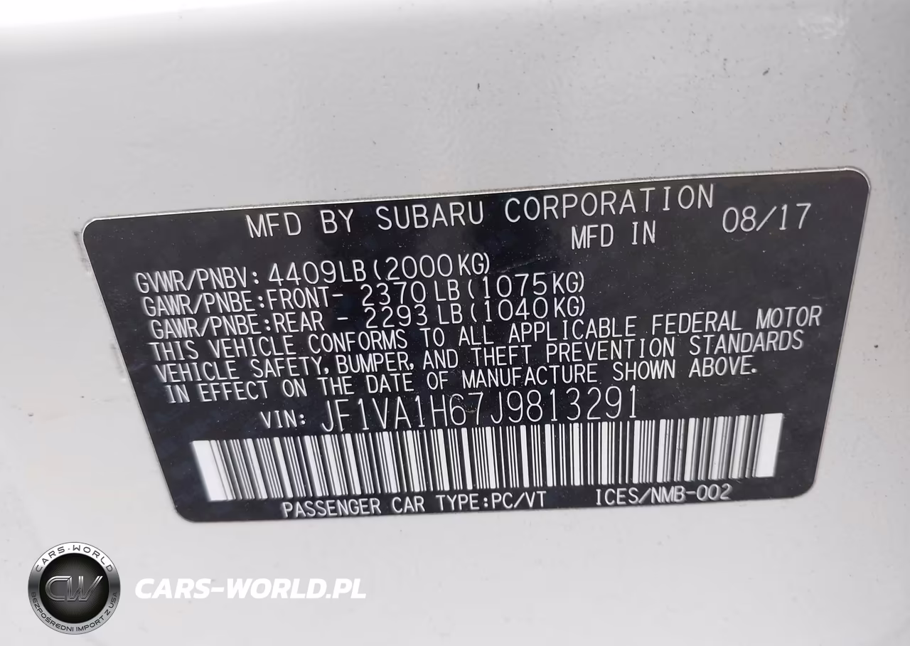 2018 Subaru Wrx Limited VIN:JF1VA1H67J9813291 - 9