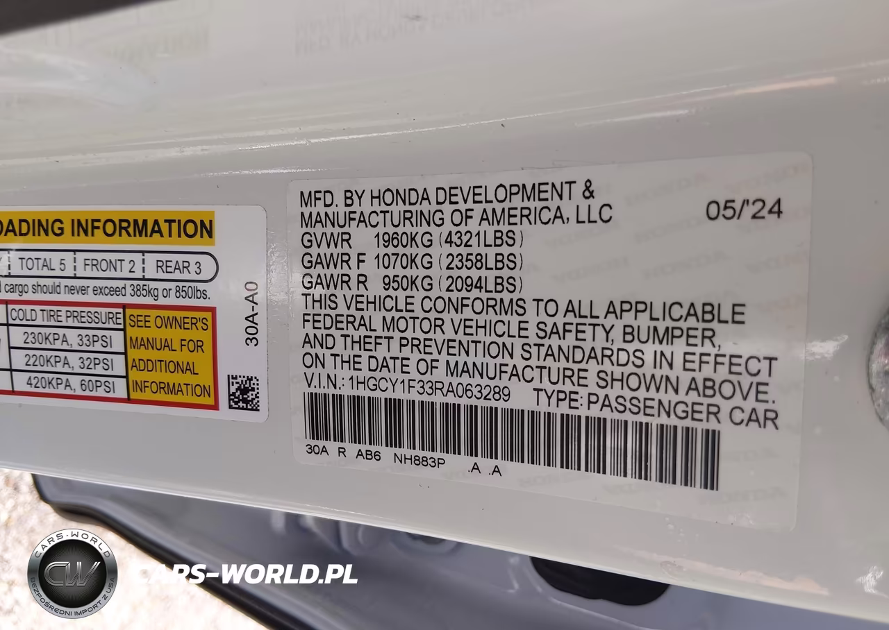 2024 Honda Accord Ex VIN:1HGCY1F33RA063289 - 9