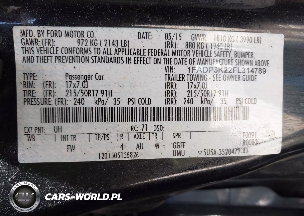 FORD FOCUS SE VIN:1FADP3K22FL314789 - 9