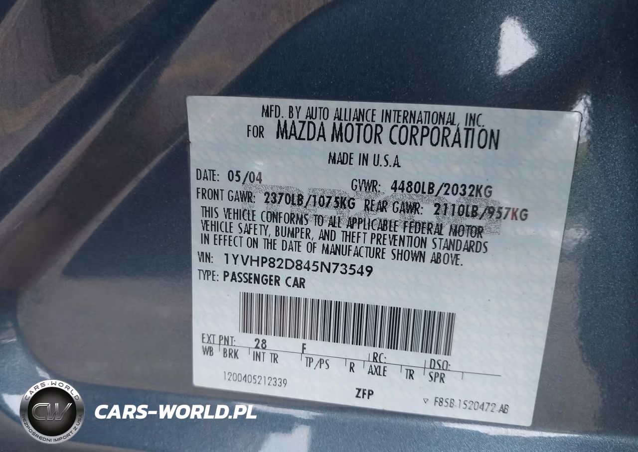 2004 Mazda Mazda6 S VIN:1YVHP82D845N73549 - 9