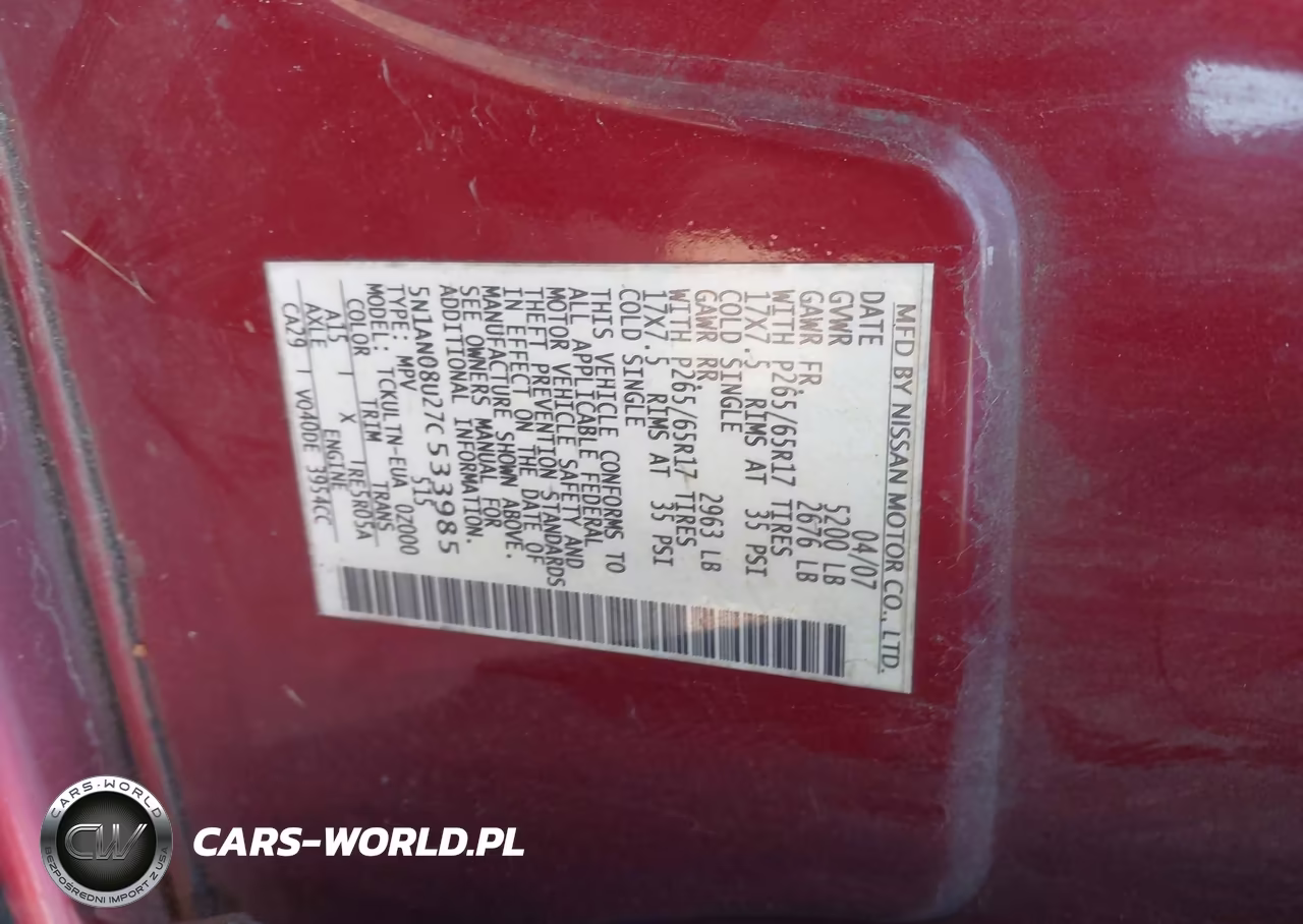2007 Nissan Xterra Se VIN:5N1AN08U27C533985 - 9