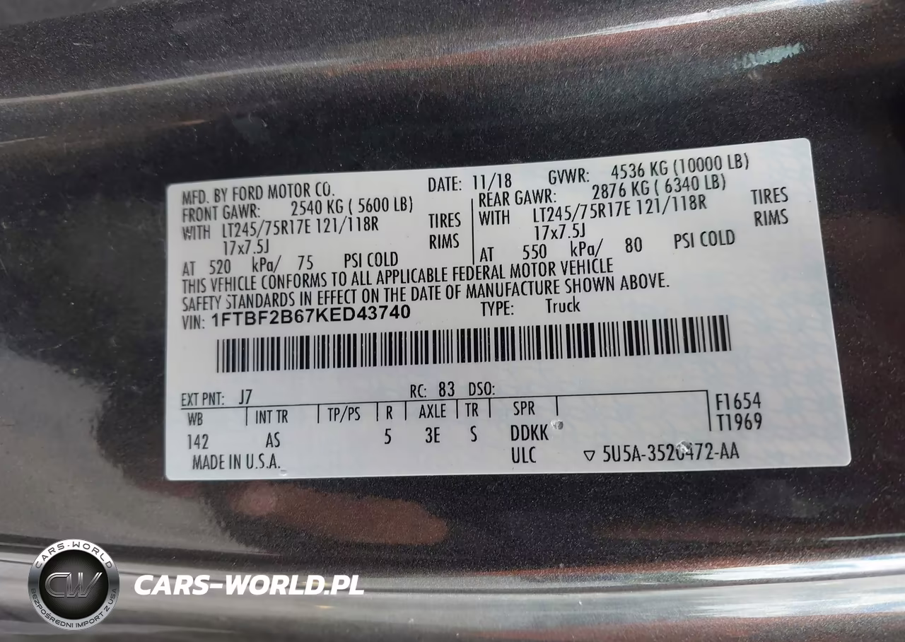 2019 Ford F-250 Xl VIN:1FTBF2B67KED43740 - 9