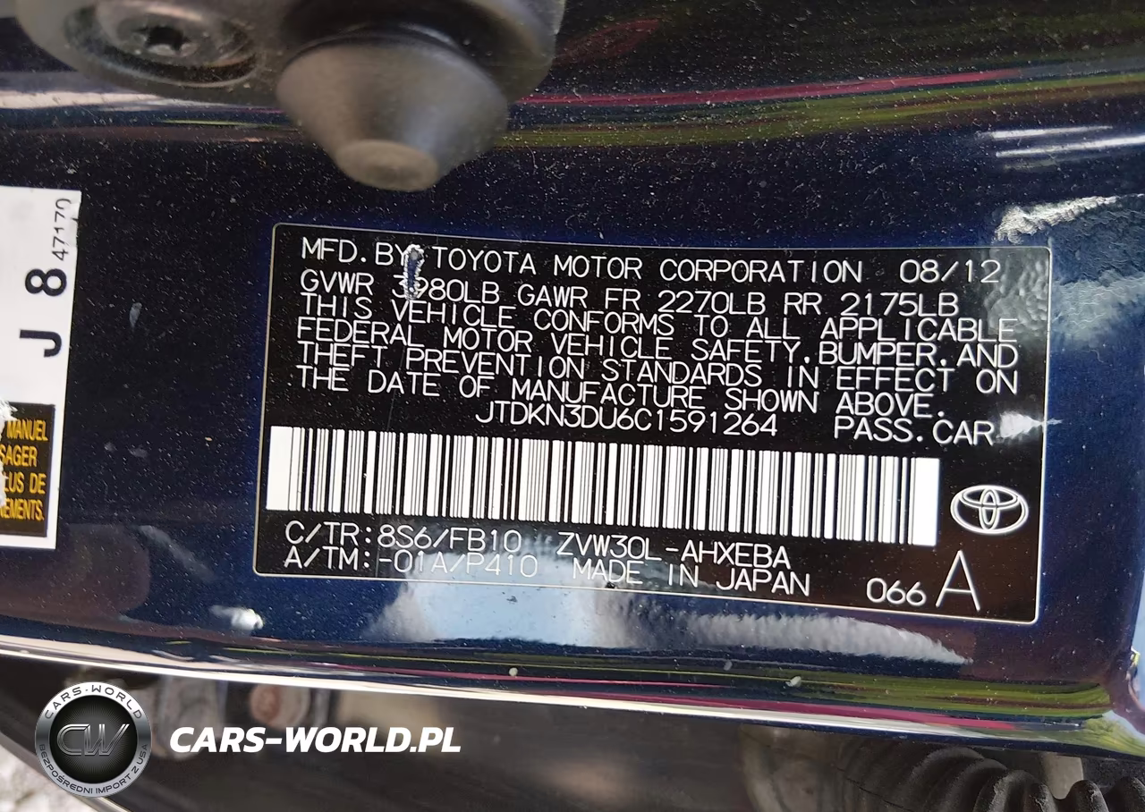 2012 Toyota Prius Two VIN:JTDKN3DU6C1591264 - 9